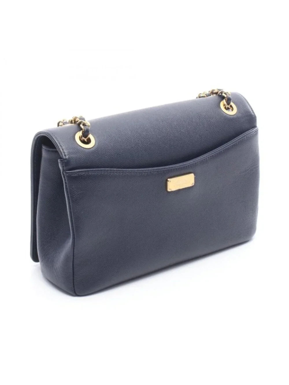 Chanel Shoulder Bag CC Logo Navy Gold Caviar Leather Chain